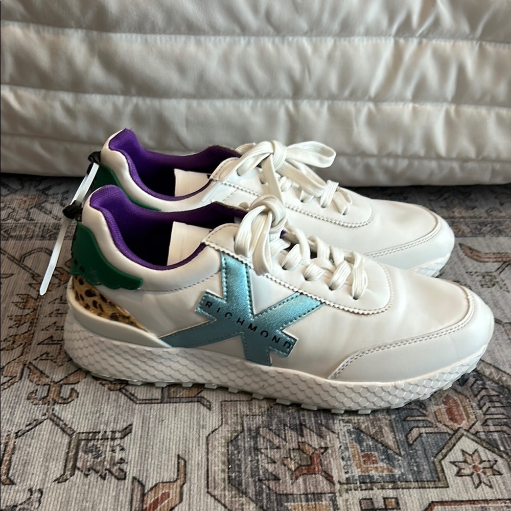 John Richmond - NEW!!COLORBLOCK SNEAKER IN WHITE/CELESTE/GREEN - Size 9 - Picture 2 of 9